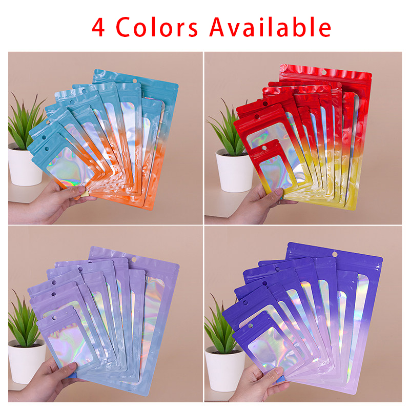 Food And Snacks - Holographic Color Square Zipper Bag, Food‑Grade